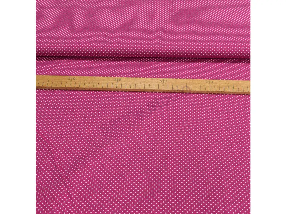 Bavlněné plátno bílý puntík na sytě růžové 2 mm šíře 140 cm